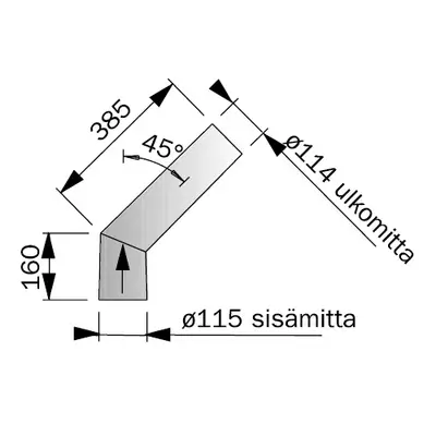 Savuputki 45° Mutka 115mm Pitkä Musta - Savuputket ja Tarvikkeet - 5900856825510 - 2