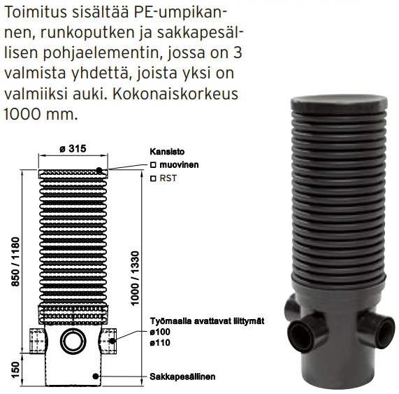 Salaojakaivo Yhteillä 315x1000mm