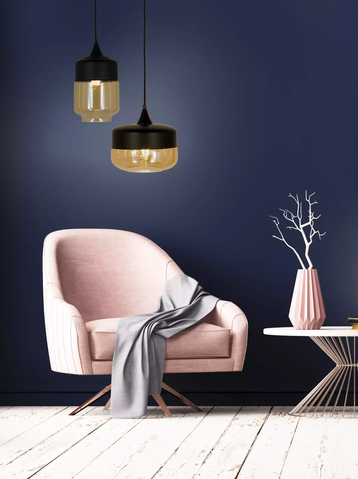 Aneta Lightning Mitte Taklampe, Svart/Kjørn — Elegant taklampe som kombinerer svart og ravfarge. — vinkel 2