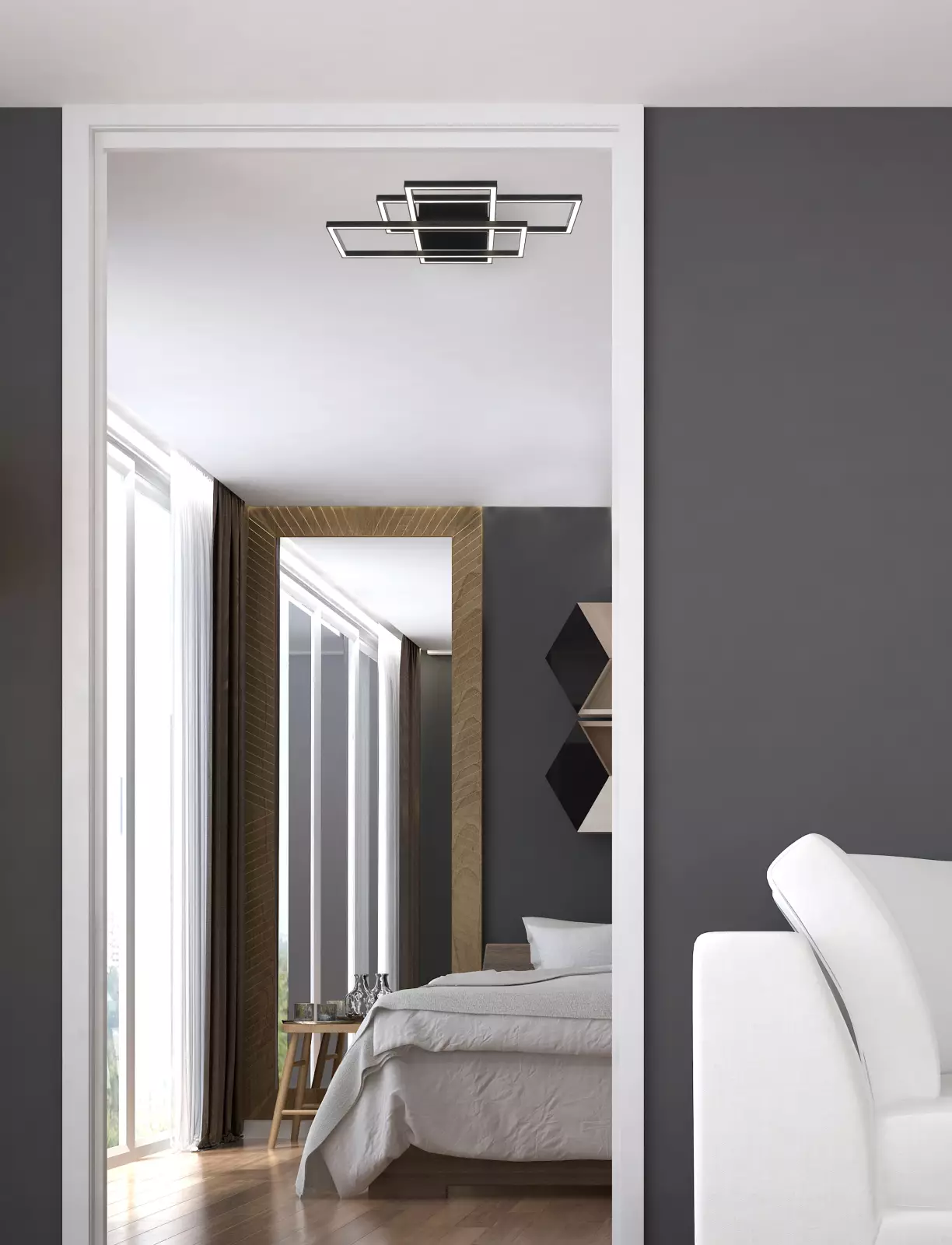 Aneta Lightning New York Plafondi, Svart — Moderne, dimbar LED-plafond med metallramme. — vinkel 2