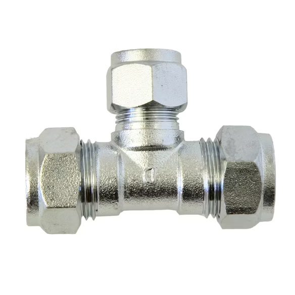 Klämringskoppling T-Rör 12x10x12 EM Krom - Krompläterade mässingsdelar - 6438056154851 - 1