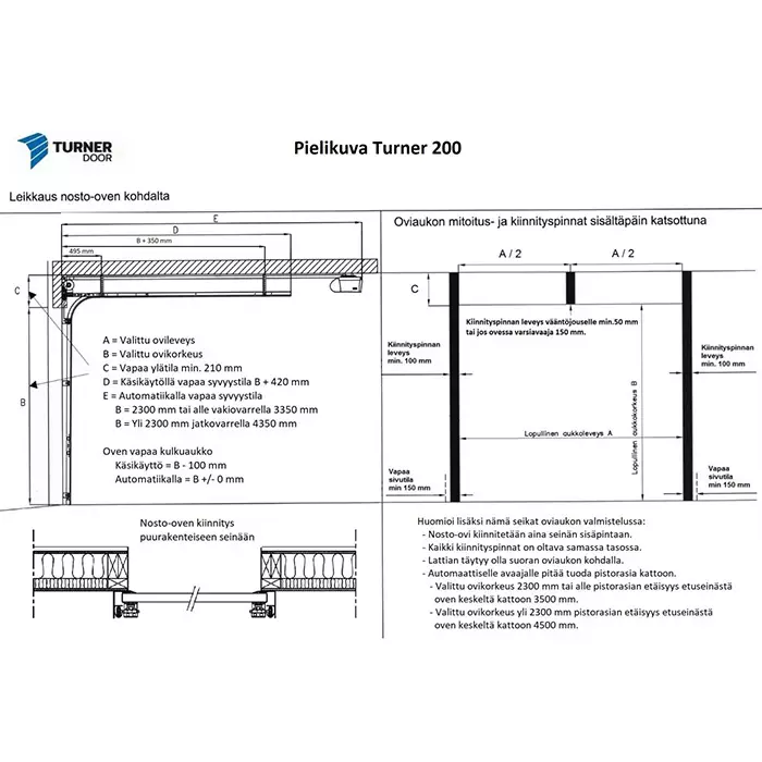 Nosto-Ovi Turner 220 Leveä L250 x K230
