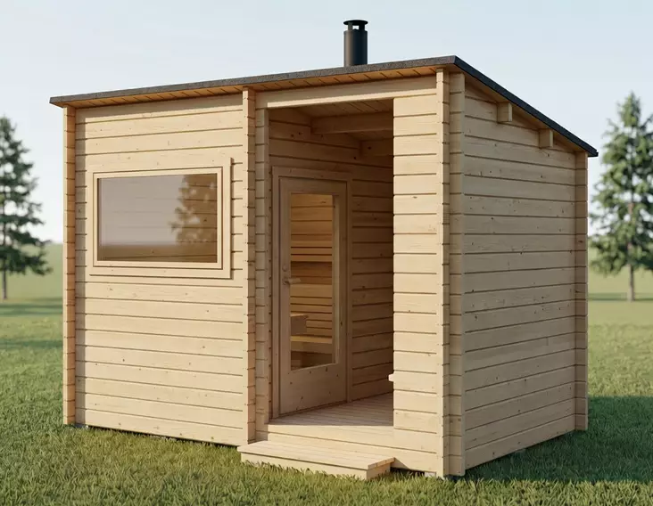 Pihasauna Kuutio PLUS, Katoksella - Tynnyrisaunat ja Hirsisaunat - 6424110257293 - 1