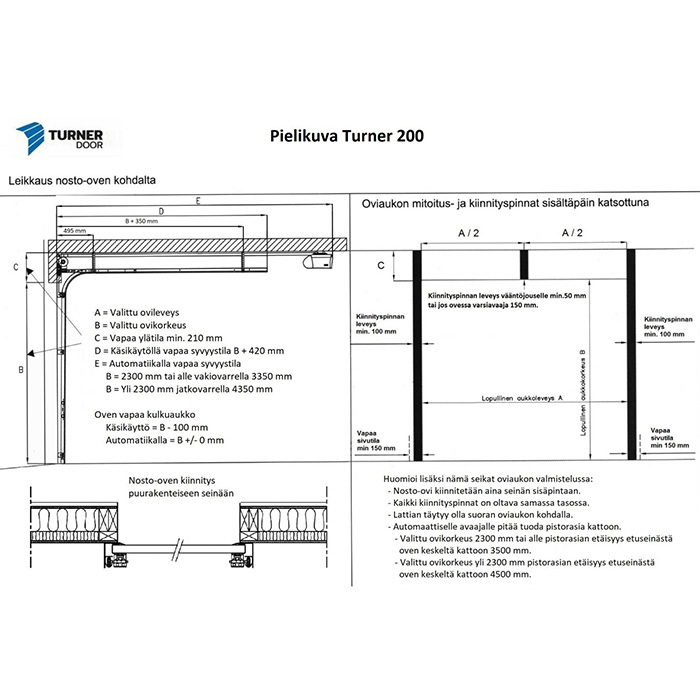 Nosto-ovi Turner 220 Leveä L300 x K330