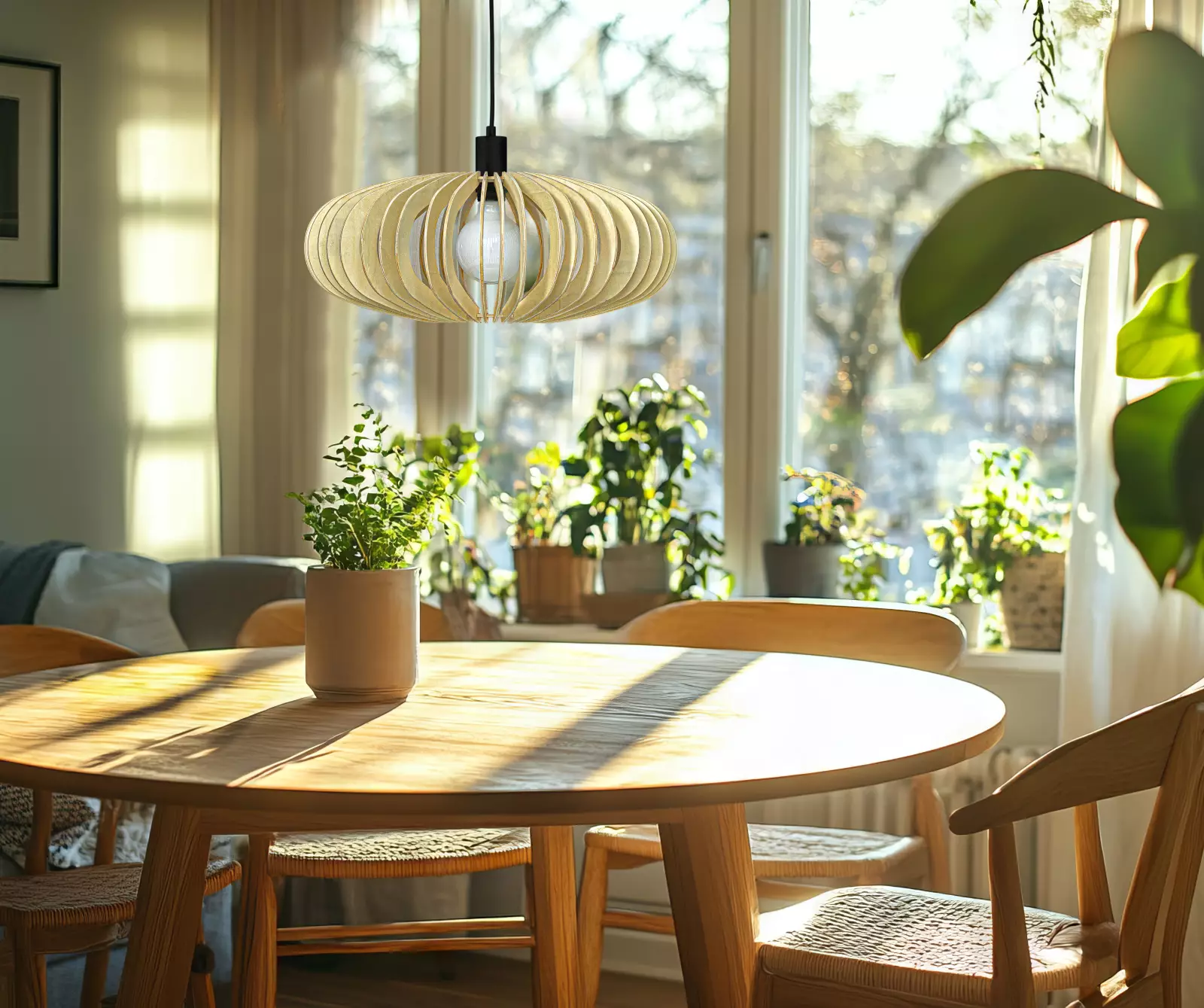 Aneta Lightning Arcos Taklampe, Lys Tre — Vakker og stilren Arcos taklampe laget av svart finer. Passer perfekt til