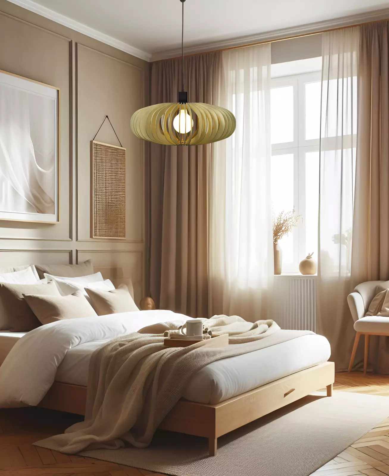 Aneta Lightning Arcos Taklampe, Lys Tre — Vakker og stilren Arcos taklampe laget av svart finer. Passer perfekt til