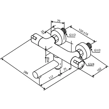 Damixa Core Kylpyhana 3/4" Peitelevyin - Kylpyhuoneen Hanat ja Suihkut - 5708516842347 - 2