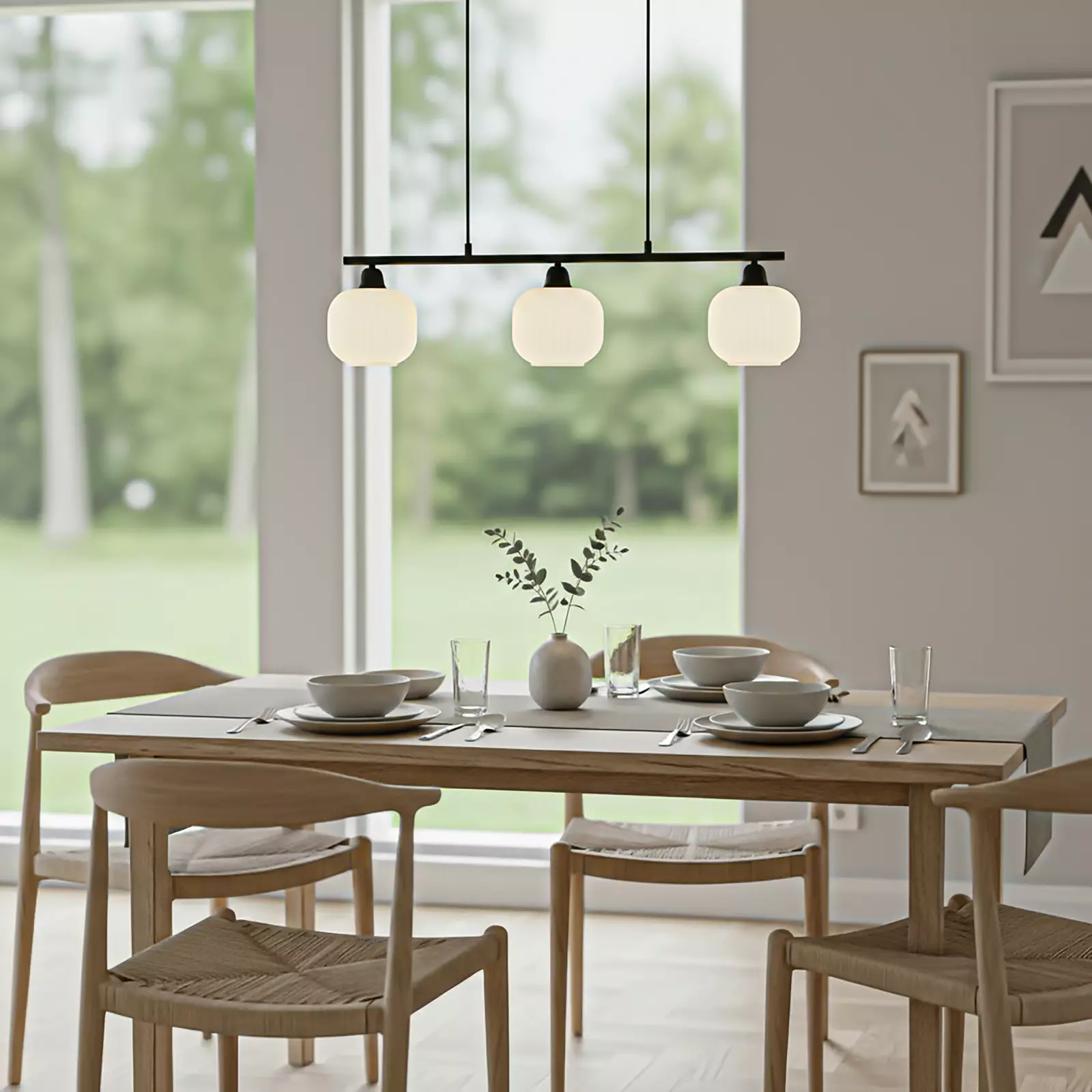 Aneta Lightning Elin 3-delt Taklampe — Stilig 3-delt taklampe i svart metall og hvite glass. — vinkel 2